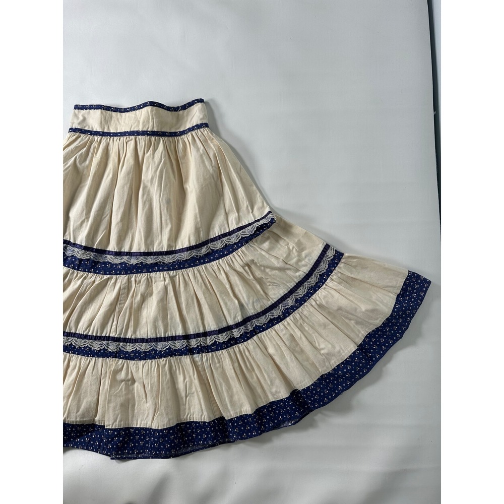 2! VTG Gunne Sax Jessicas Gunnies Boho Prairie Maxi Skirt Blue Floral Tier Lace - Picture 14 of 16